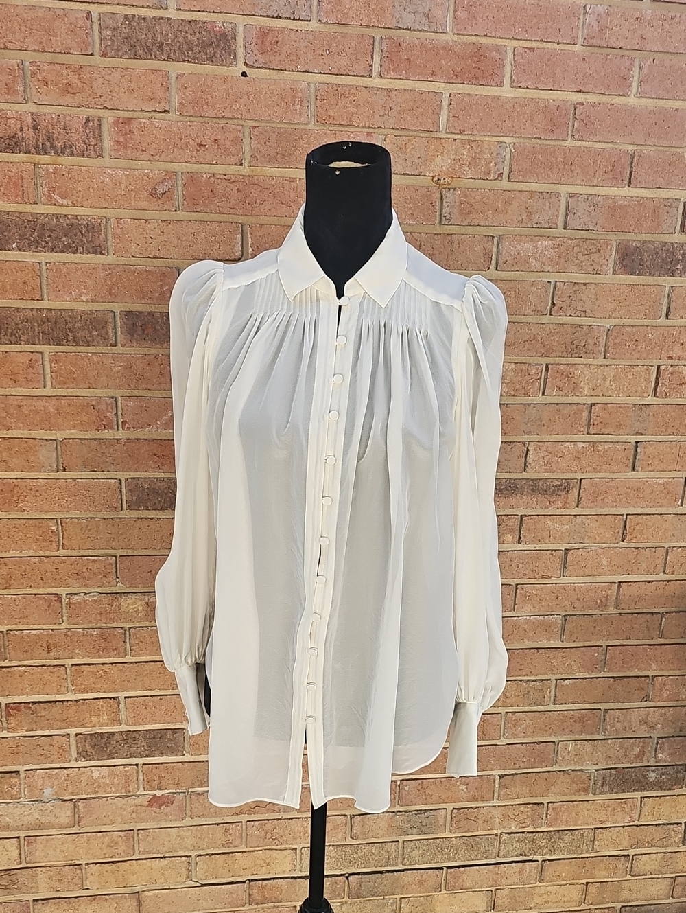 Edition Express Silk Elegant Ivory Sheer Gathered Button-Front Blouse Size 4
